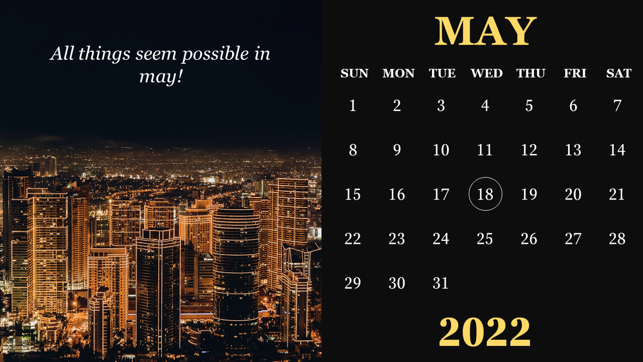 Best Calendar Template May 2022 PowerPoint PPT Slide